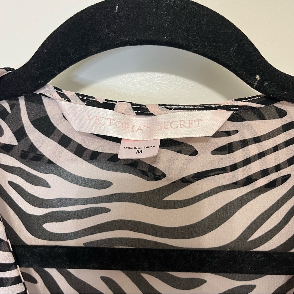 Victoria Secret Zebra Print Sheer Ruffle Deep V Button Robe Swim Cover- Medium - Picture 9 of 11